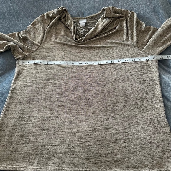 Chico’s KNIT TOP METALLIC Gold DRAPE Cowl Neck TOP Blouse - Picture 13 of 13